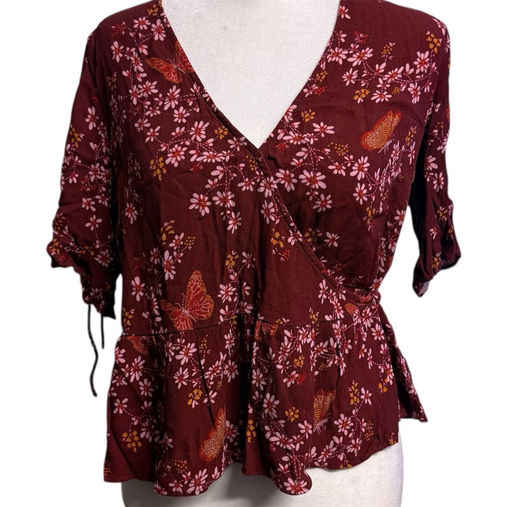 Madewell Womens Butterfly Sanctuary Tie Sleeve Wrap Top Size 4 E35